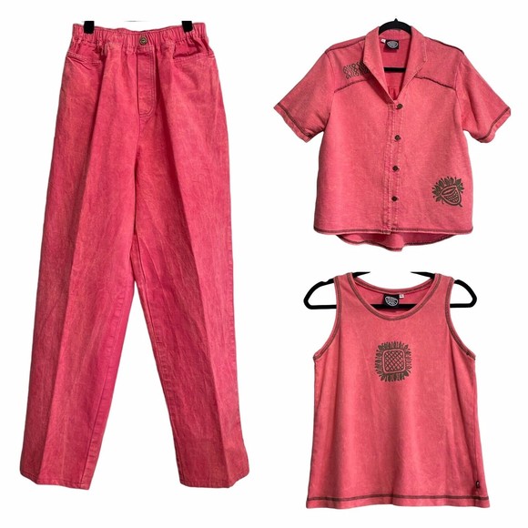 Produce Company Set Acid Wash Pink Tank Pants Jacket Outfit Art Wear Large - Picture 1 of 15